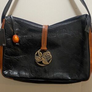 Vintage 80’s Louis Feraud Black and Brown Leather Shoulder Bag